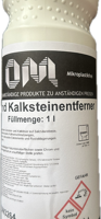 OM Kalksteinentferner 1 Liter Flasche in Weiß mit rotem Etikett für professionelle Gastronomie und Hotelbedarf.