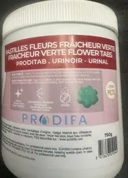 Prodifa Urinalwürfel 750g, grüne Pastillen mit Blumenduft in weißer Dose für Urinale im Gastronomiebereich.